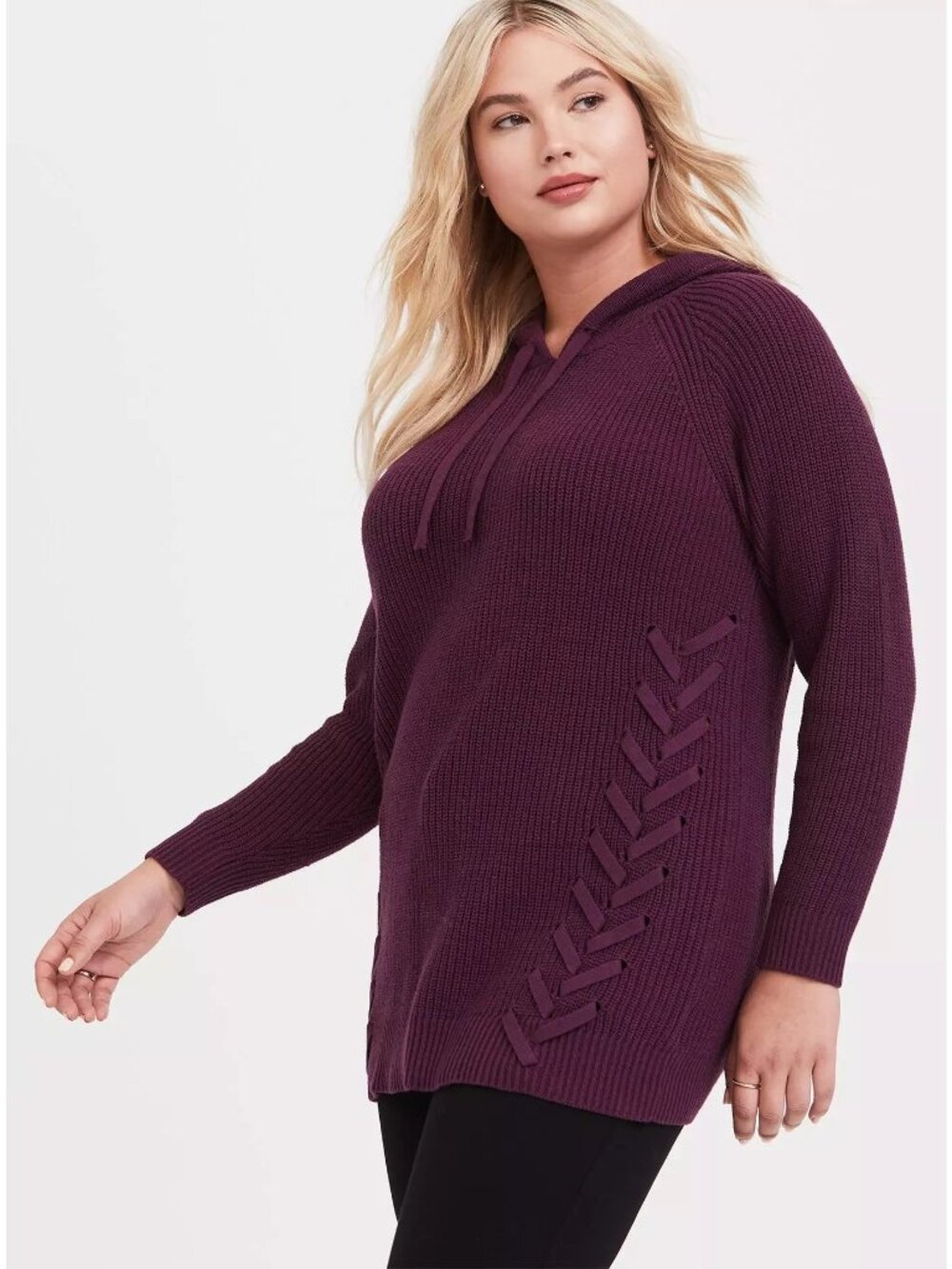 Torrid Womens Plus Size Pullover Hooded Knit Sweater With Braided Detail Size 3X